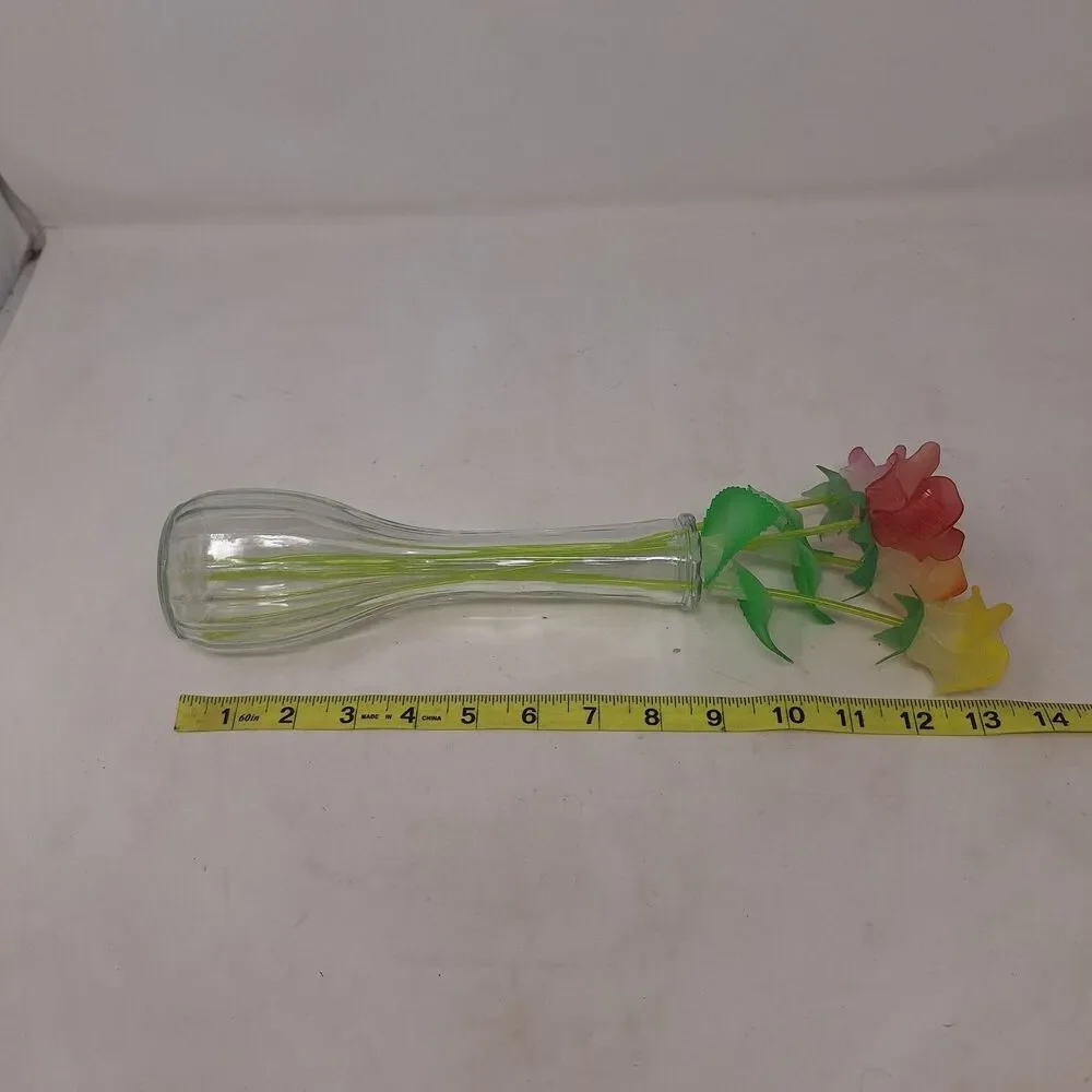 Artificial Floral Arrangement Glass Bud Single Stem Vase Colorful Plastic Roses
